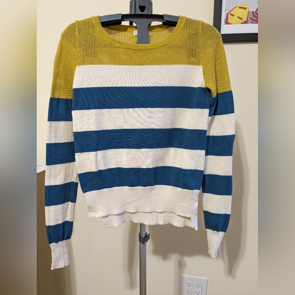 Fall style UO Cooperative Lightweight Sweater Yellow Blue White Striped EUC XS